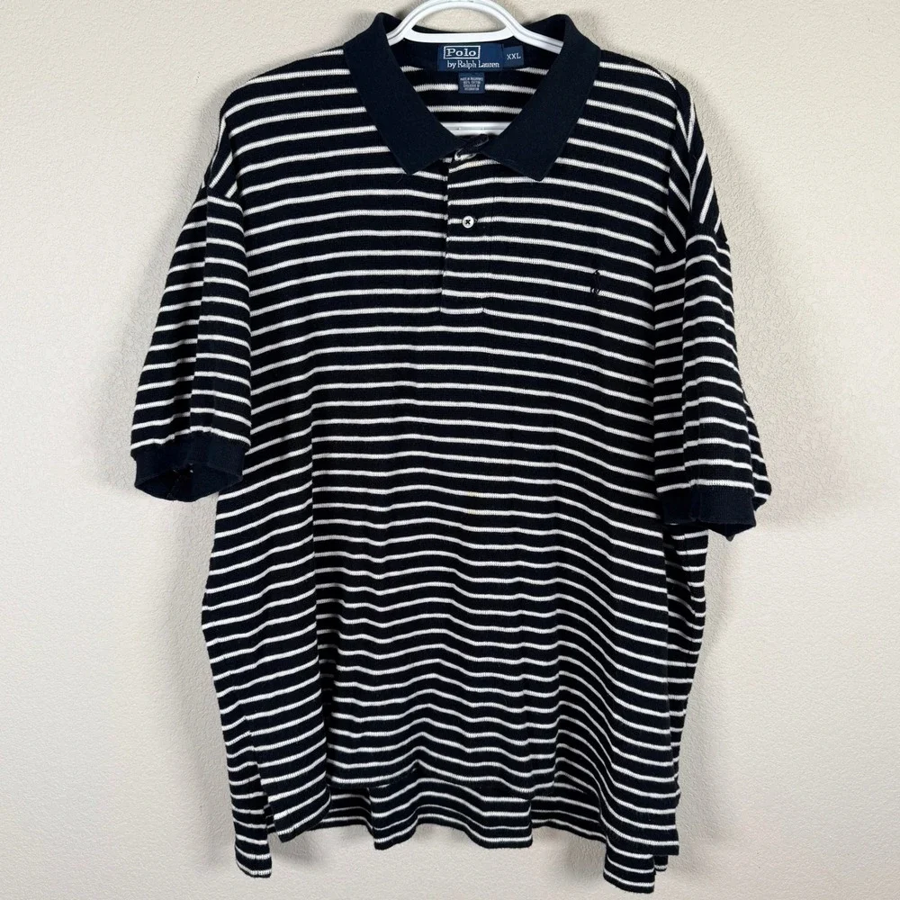 Polo Ralph Lauren Polo Shirt Mens XXL Black Striped Short Sleeve Heavy Cotton